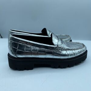 G. H. Bass Whitney Super Lug Shoes Women 7.5M Silver Crocodile Slip On Boho NWOB
